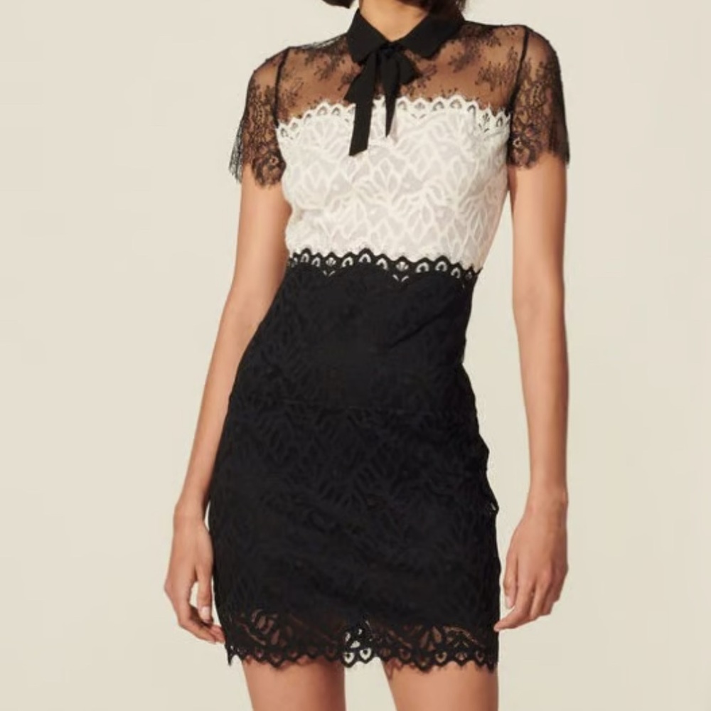 Sandro Rozen Two Tone Lace Mini Dress - Picture 6 of 7
